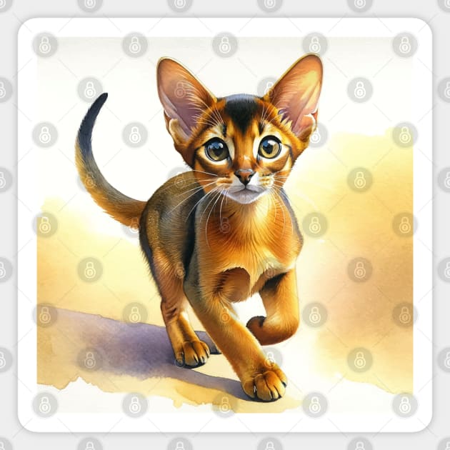 Abyssinian Watercolor Kitten - Cute Kitties Sticker by Aquarelle Impressions